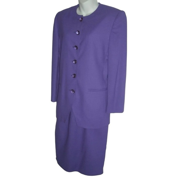 Vintage 80s Benard Holtzman Harve Benard Suit Purple Wool Business Work Witchy - Picture 3 of 11